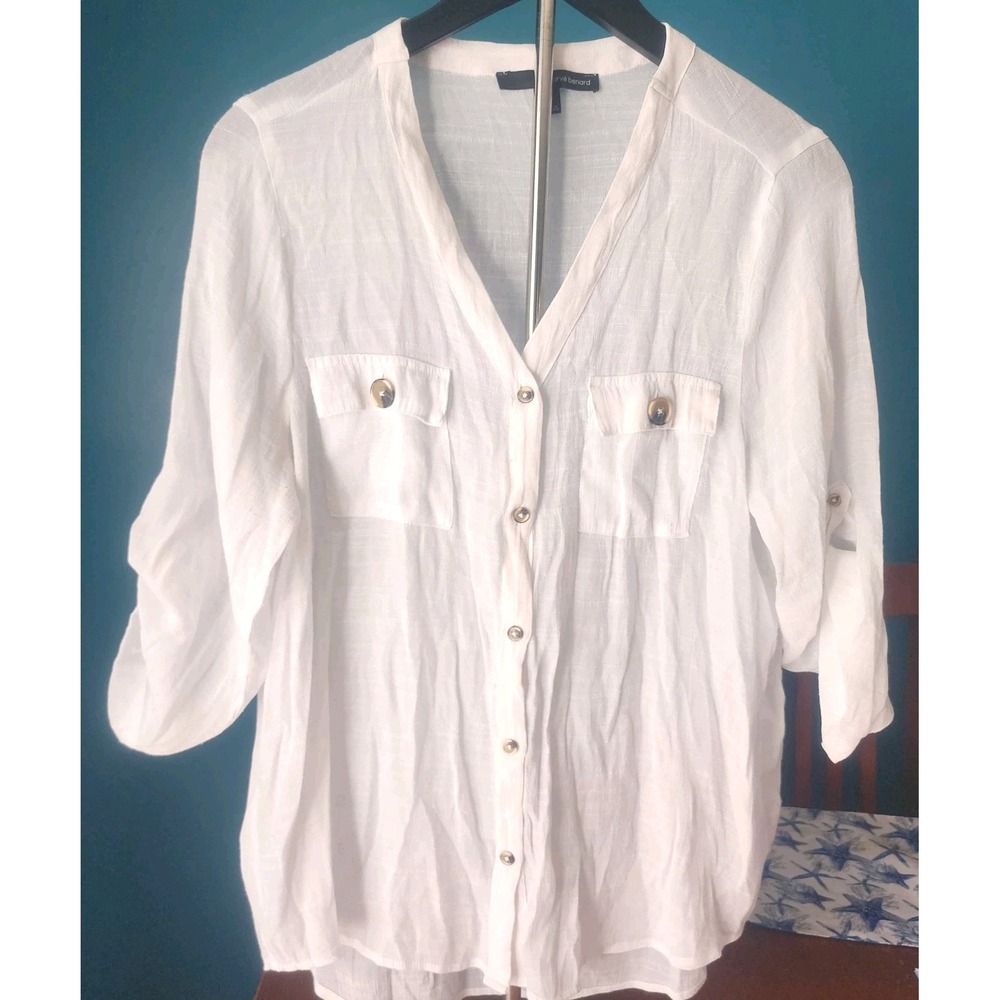 Harve Benard Womens Button Up White 3/4 Sleeve Shirt Blouse Top Extra Large XL